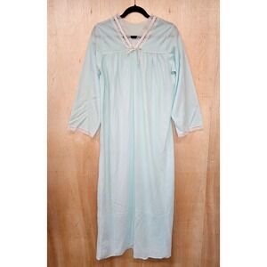 Vintage Glencraft Lingerie Blue/White Lace V-Neck Gown Union Made In USA‎ Size S